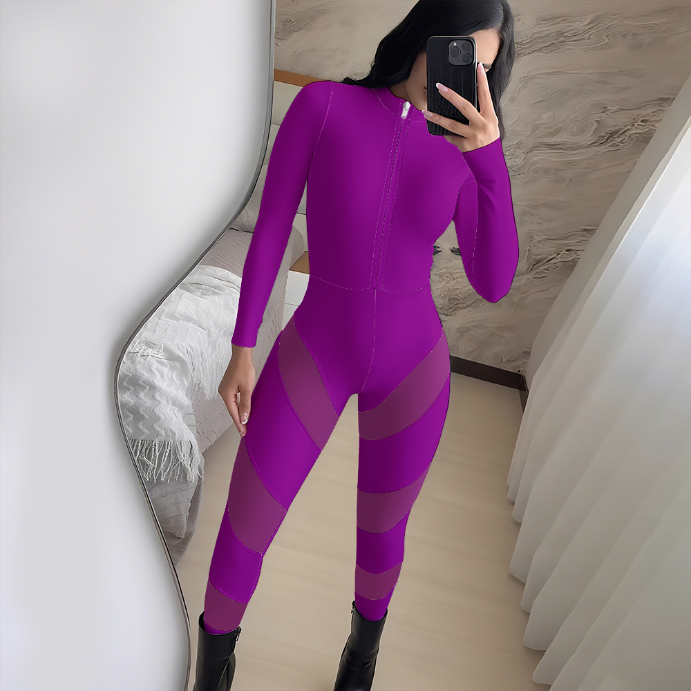 Zipper Mesh Skinny Jumpsuit