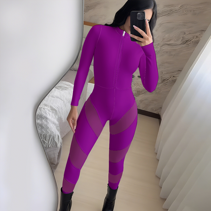 Zipper Mesh Skinny Jumpsuit